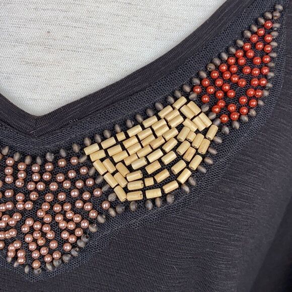 ELLEN TRACY Brown Beaded Dolman Top Blouse - Picture 5 of 9